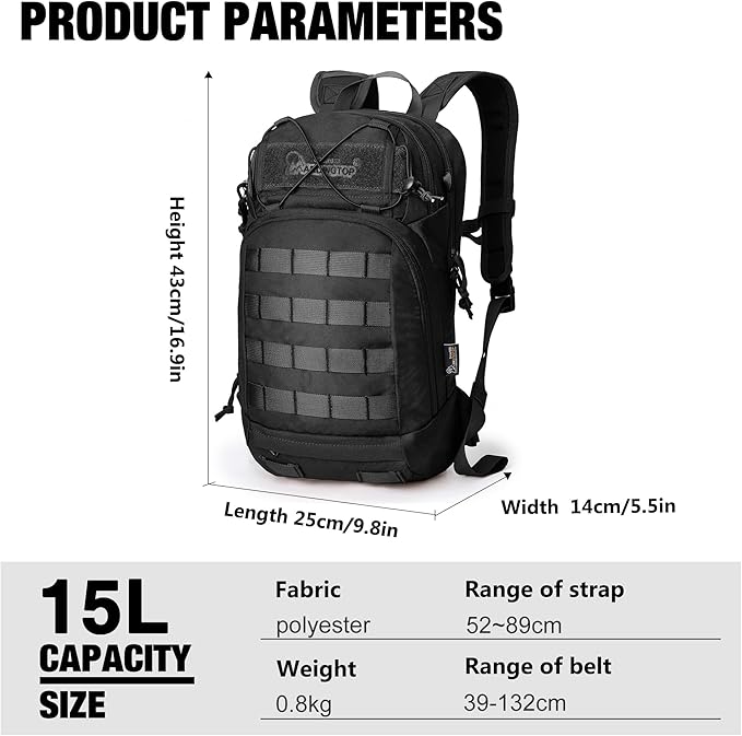 Mardingtop 15L Tactical MOLLE Hydration Backpack – Small Military Bag for Motorcycle, Hiking, Riding, Biking & EDC Daypack