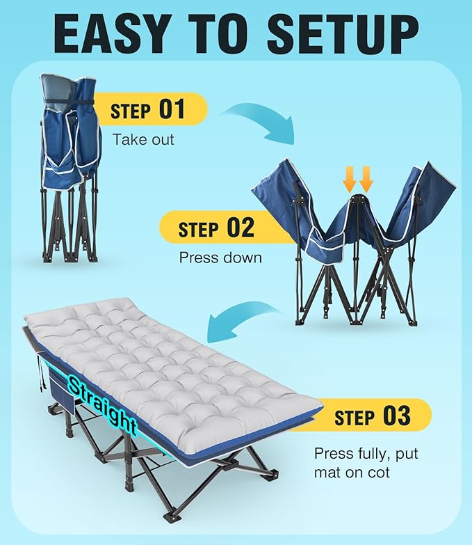 Slendor XXL Camping Cot, Oversized Cot for Adults, 79" L x 32" W x 19" H Sleeping Bed with Mattress, Carry Bag, Folding Camping Cot Bed for Travel, Guest, Support 900lbs
