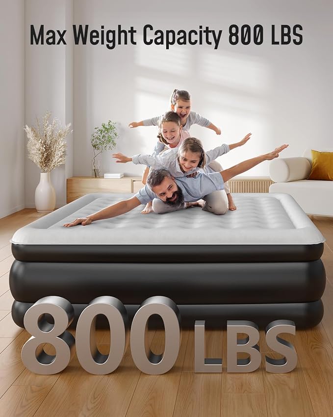 Airefina King Size Air Mattress with Built in Pump, Upgraded 18" Raised King Blow Up Air Mattress 2-4 Persons for Guests & Home, Ideal for Temporary Use, Colchones Inflables Air Bed 800 lbs