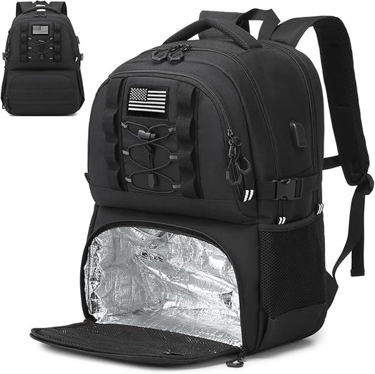 Laptop Lunch Backpack for Men - 50L Large Capacity Insulated Cooler Backpack with Lunch Compartment and USB Post, RFID Work Backpack for Work, Travel, Picnic, Black