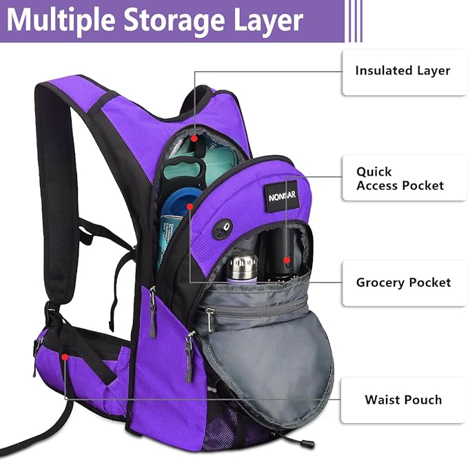 NONSAR Hydration Backpack, Hiking Backpack with 3L Water Bladder, Insulated Water Backpack for Women, Men, Kids, Keep Liquids Cool Up to 5 Hours, Daypack for Hiking, Running, Climbing, Cycling