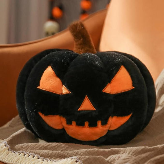 YRXRUS Evil Pumpkin Pillows, Halloween Pillow, Pumpkin Shaped Throw Pillows Happy Halloween Decoration, Black 6x12 Inches Soft Rabbit Fur Pillow for Natural Accent Pillows for Holiday, Fall