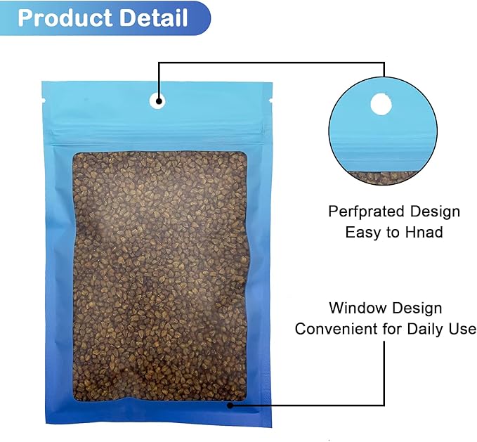 100 Pcs Resealable Mylar Bags, Gradient Color Food Storage Bags, Zip Bag Foil Bags Packaging Pouch for Food Storage, Sample, Small Business (Blue Blue, 5.9 X 8.6 Inch)