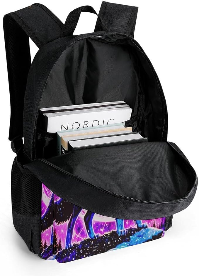 Supdreamc Backpack Anti-Theft Multipurpose Large Capacity Carry On Bag, Neon Sky Moon Wolf Camping Outdoor Backpack With Side Pockets