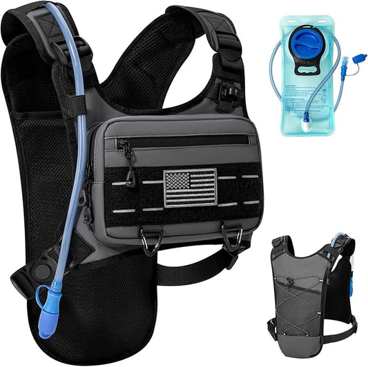 Running Hydration Vest with 2L Water Bladder， Lightweight Adjustable Hydration EDC Chest Pack for Men and Women, Water Backpack for Hiking, Cycling