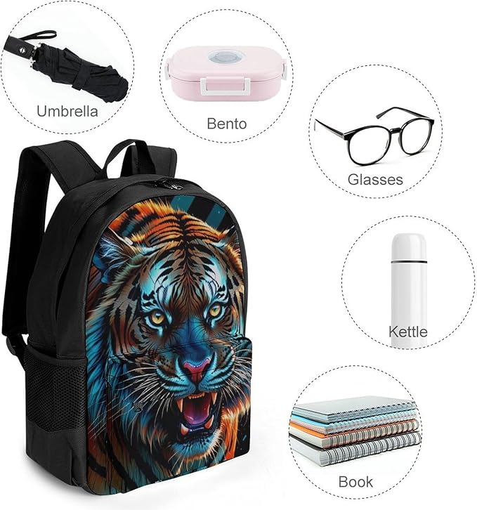 Rucksacks Lightweight Multipurpose Anti-Theft Angry Tiger Rainbow Animal Magic Art Shoulder Bag Big Capacity Laptop Book Bag Rucksack With Padded Straps