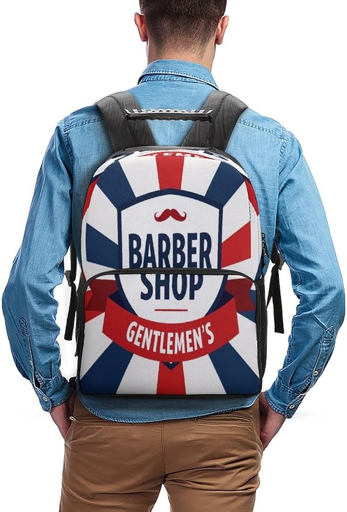 Men Women Lightweight Vintage Emblem Of Barber Shop Flag Backpack Large Capacity Carry On Bag With Padded Straps for Sports Work Walking Cycling