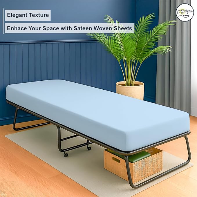 Cot Fitted Sheet 30 x 75, 100% Egyptian Cotton, 1 PC Cot Size Bottom Sheet Only, Perfect for Narrow Twin, Camp Bunk, Army Cots, Trifold Mattress, Camping Cot, Guest Bed Replacement(Light Blue)