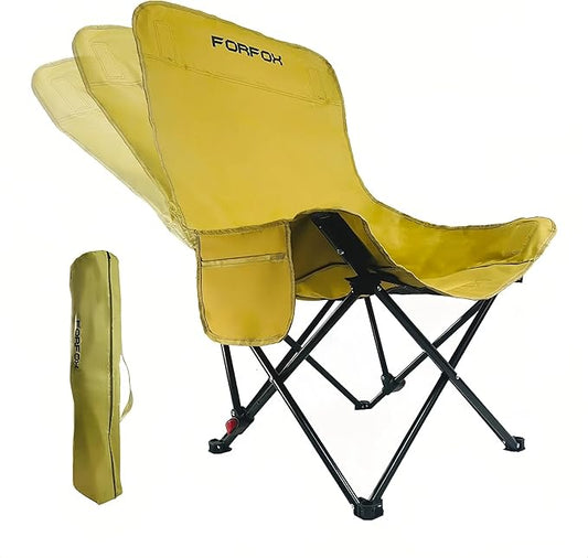 Adjustable Portable Folding Camping Chair with High Back, Side Pockets, Headrest, Lightweight Lawn Chair for Outdoor Camping, Beach, Leisure and Adults (Khaki Single Cloth Thin)