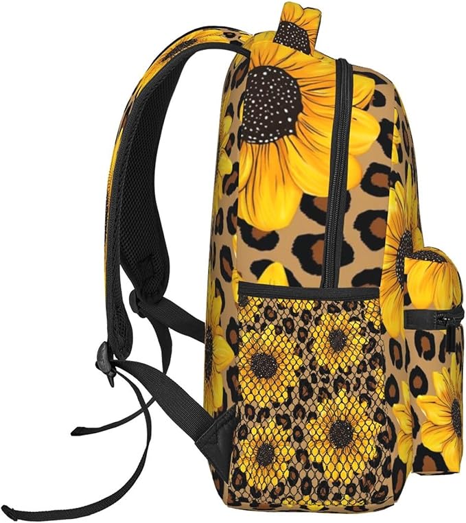 Rucksack Polyester Anti-Theft Multipurpose 90S Sunflower Leopard Bookbag Big Capacity Travel and Sport Backpack Rucksack With Side Pockets