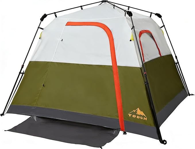 3/4 Person Camping Tent with 1 Door, 4 Windows, and Upgraded Ventilation– Instant Setup, Waterproof, 8'x 8'x 67''Oxford Fabric Floor Pop Up in 60 Seconds Includes Rainfly and Backpack