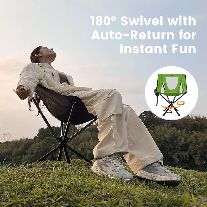 Portable Camping Chair - SwivelCore 180 Swivel & Auto-Return, Small Compact Lightweight Folding Chairs for Adults, Outdoor Backpack Chair for Adventures, Setup in Seconds, Support 300 LBS