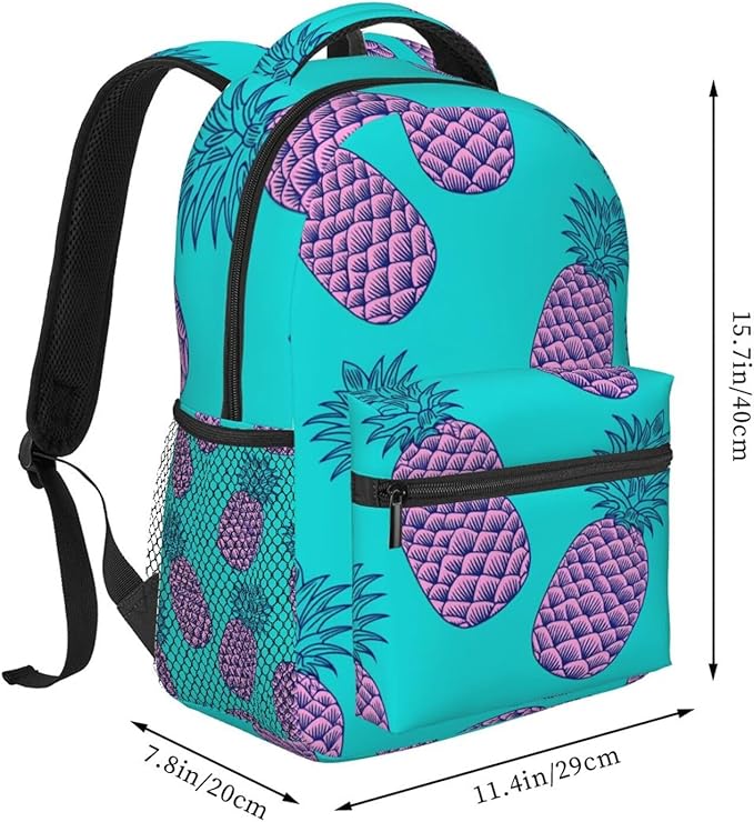 Daypack Backpack Anti-Theft Multipurpose Large Capacity Carry On Bag, Purple Pineapple Pattern Traveling Camping Backpack With Side Pockets
