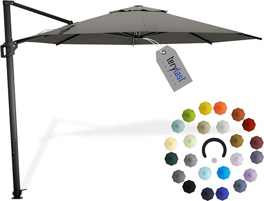 Midtown Umbrellas 10 Ft Outdoor Cantilever Patio Umbrella w/Terylast Charcoal Grey Fabric - Tilt 360° Offset Patio Umbrella, Deck Patio Umbrella, Backyard Umbrella & Garden Umbrella - Black Frame