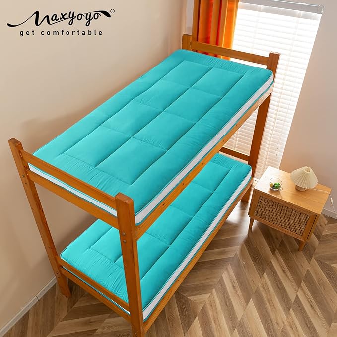 MAXYOYO Twin Bed Mattress Japanese Floor Futon Mattress, Twin Tatami Pad Camping Floor Bed Topper, Easy to Foldable and Portable, Turquoise Futon Single Mat