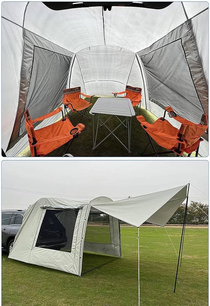 Car Awning Sun Shelter Camping SUV Rear Tent, Portable Waterproof Roof Top Tent Car Canopy with Mosquito Net for SUV Minivan Hatchback Camping Outdoor Travel
