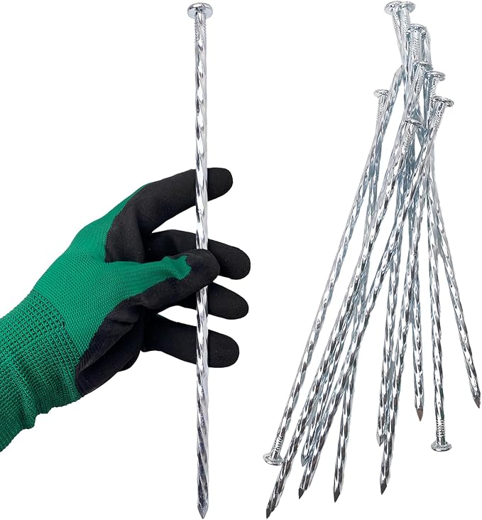 Artificial Turf Stakes Galvanized Spiral Landscape Spikes 12IN Weed Barrier Fabric Stakes for Paver Edging, Gardening Lawn Edging, Carpentry and More (10 PC)