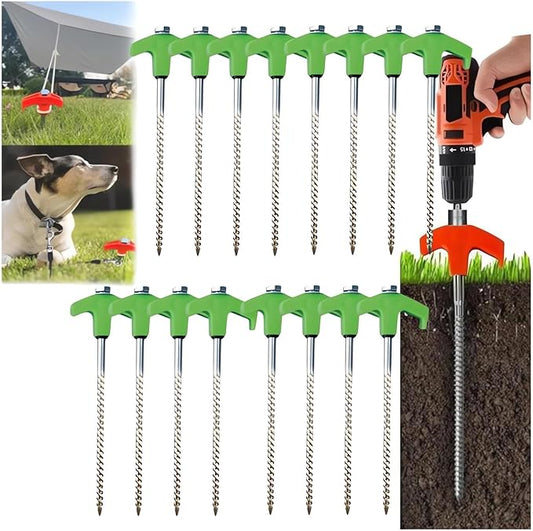 8" Screw in Tent Stakes - Ground Anchors Screw, 2024 New Screw in Tent Stakes Heavy Duty, Metal Threaded Tent Spikes, Tent Pegs Camping Stakes, Tent Stakes for Outdoor Camping (8, Green)