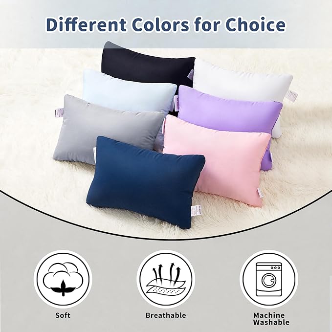 Pro Goleem Small Pillow 11’’x6’’x2.5’’ for Camping and Traveling with Name Tag Mini Tiny Pillow for Toddler Sleeping and Chair Car Air Nap Neck Lumbar Knee Rest Pillows, Pink