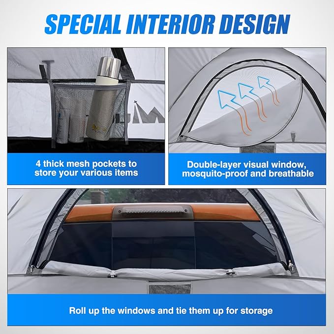 Nilight Truck Bed Tent 5.2-5.8 FT Pickup Tents with Rainfly Waterproof PU2000mm Double Layer Tent for Truck 2-Person Portable Full Size Short Tailgate Bed Tent for Camping Outdoor Travel, Orange Grey