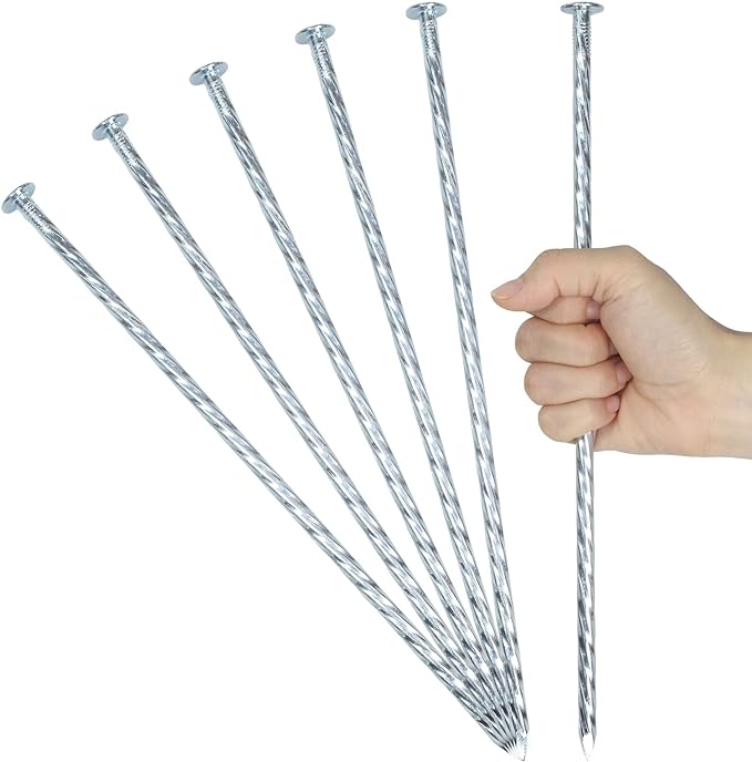 12 Inch Galvanized Landscape Stakes Metal Landscape Edging Anchoring Spikes, Landscape Anchoring Stake for Artificial Turf, Paver Edging, Weed Barrier, Tent, Camping, Carpentry (15)