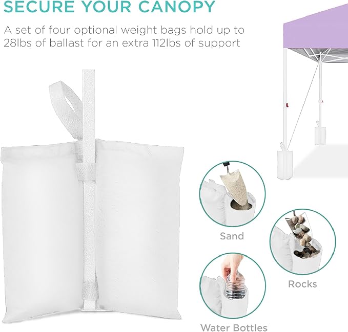 Best Choice Products 8x8ft Pop Up Canopy Tent, Outdoor Shade, 1 Person 1 Minute Set Up, Carry Case, 4 Weight Bags - Lilac/White