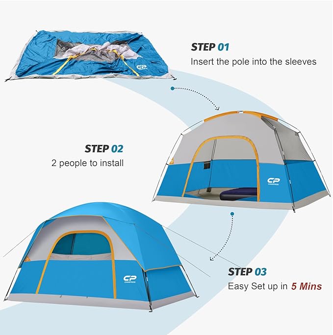 Tents for Camping 6 Person Tent Waterproof Windproof Double Layer Family Camping Tent, Easy Setup Dome Tent with Large Mesh Windows & Wider Door for Outdoor Camping & Hiking