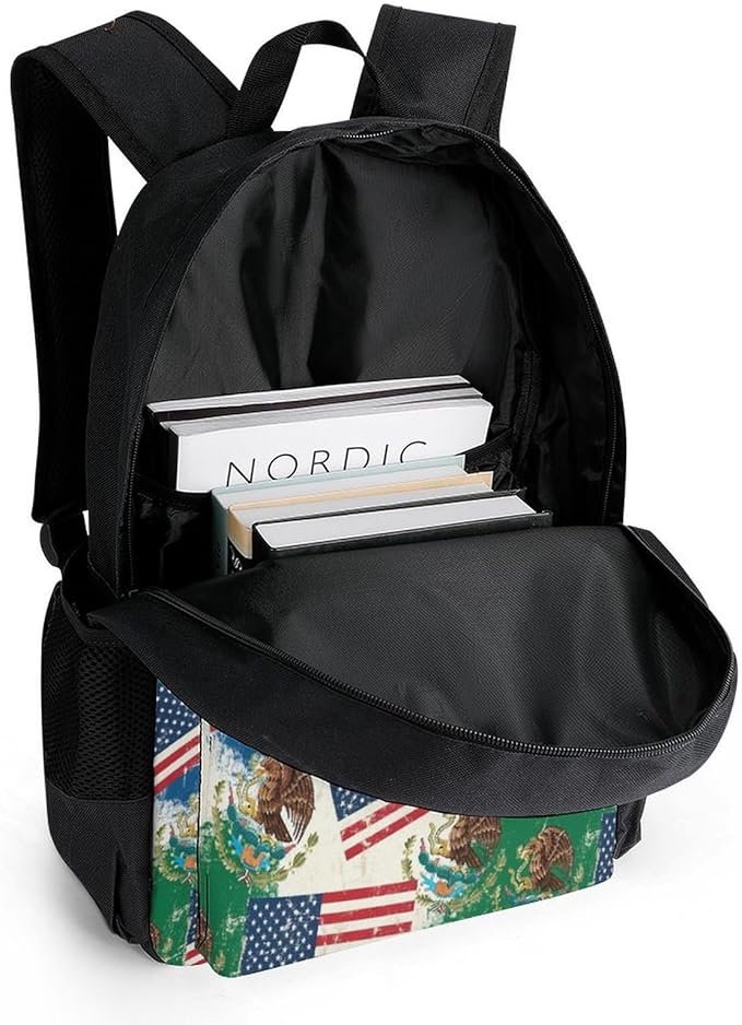 Adults Lightweight Mexico Mexican Usa America Flag Rucksacks Large Capacity Bookbag With Adjustable Shoulder Straps for Trekking Outdoors Bicycle