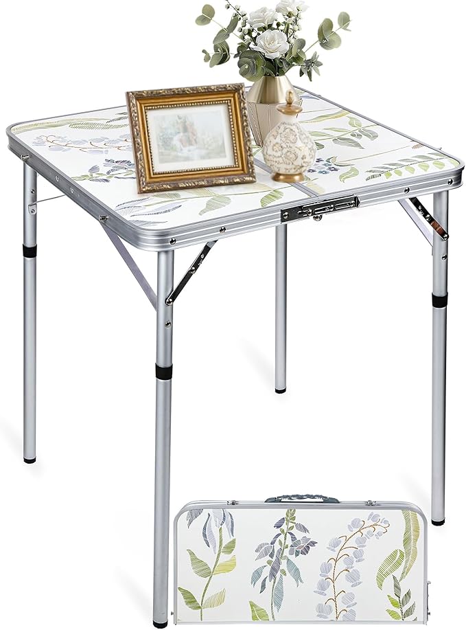RedSwing Square Camping Table 2ft Portable Pinic Table Adjustable Height Small Card Table Aluminum Foldable Lightweight with Carry Handle for Outdoor Indoor Hiking Camp BBQ Beach