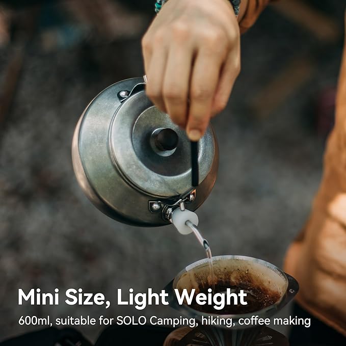 Thous Winds 0.6L Camping Kettle, Portable Camp Tea Coffee Pot, Lightweight Stainless Steel Teapot, Fast Heating Boiling Water, for Outdoor Campfire Hiking Camping Picnic