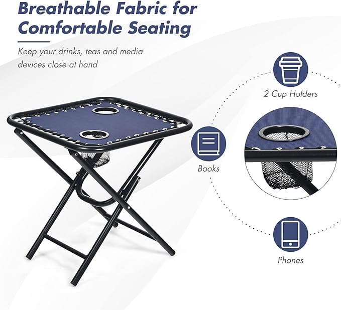S AFSTAR Zero Gravity Chairs Set of 2, 3 PCS Folding Zero Gravity Lawn Chair Set with Side Table Cup Holders & Adjustable Headrest, Reclining Patio Chairs, Zero Gravity Lounger for Patio Poolside