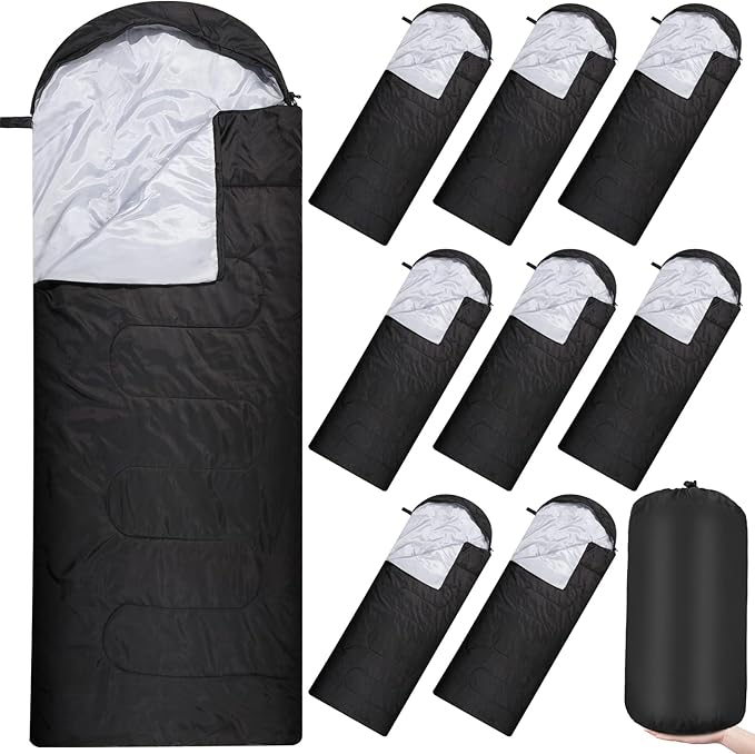 Macarrie 10 Pcs 0 Degree Camping Sleeping Bags Bulk for Adults Cold Weather 4 Season Warm Sleeping Bag with Compression Sack for Homeless Donation Shelter Emergency Hiking