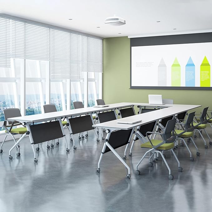 47.2inch Folding Conference Table – Portable Flip-Top Desk with Locking Wheels, Heavy-Duty Metal Frame, Space-Saving Design for Office & Training Rooms