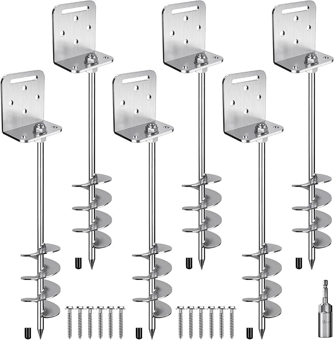2/4/6 Pack 18" 24" Screw in Trampoline Ground Anchors 2.7" Wide Spiral Mobile Home Earth Anchor Stakes Set with Versatile L Bracket Swingset Anchors for Playset, Fence, Tent, Shed, Canopy, Carport