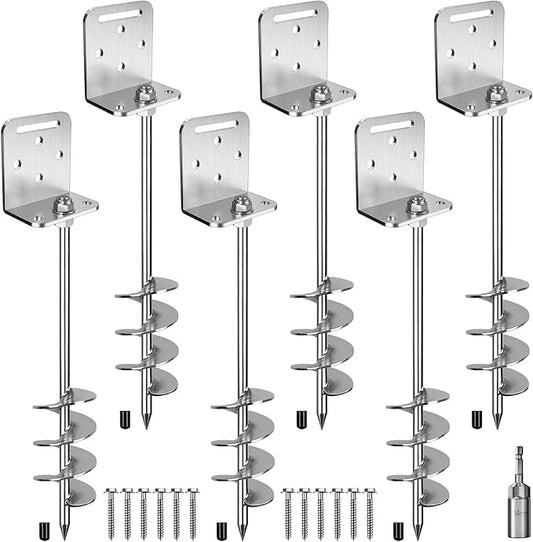 2/4/6 Pack 18" 24" Screw in Trampoline Ground Anchors 2.7" Wide Spiral Mobile Home Earth Anchor Stakes Set with Versatile L Bracket Swingset Anchors for Playset, Fence, Tent, Shed, Canopy, Carport