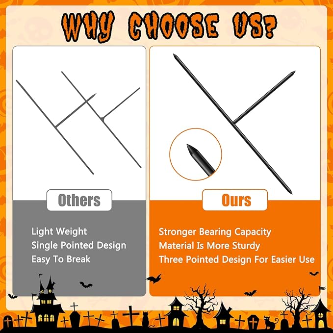 14PCS Metal Halloween Tombstone Stakes 6.5"X3" T Shaped, Foam Graveyard Stakes for Yard Lawn Outdoor Decorations