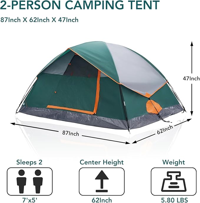OLIXIS Camping Tent 2/4 Person, Waterproof Windproof Dome Tent with Multi-Directional Ventilation, Quick 5 Min Setup for Family Outdoor, Backpacking, Hiking