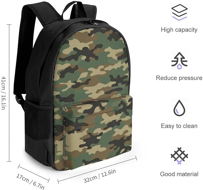 Men Women Lightweight Military Camouflage Casual Daypack Big Capacity Bookbag With Padded Straps for Gym Travel Walking Cycling