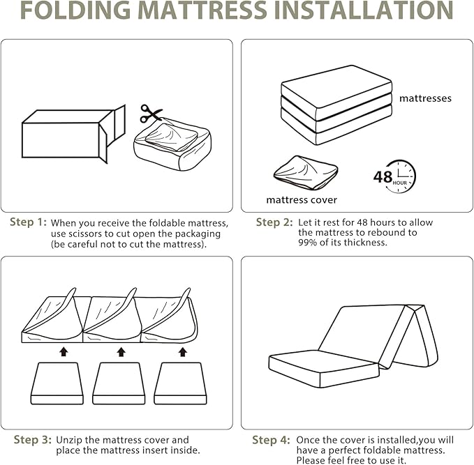 Tri Fold Memory Foam Foldable Mattress Twin XL, 3 inch Folding Mattress for Guest Sleep. Portable Trifold Mat with Removable Washable Cover, Floor Sleeping Mat for Adult and Kid