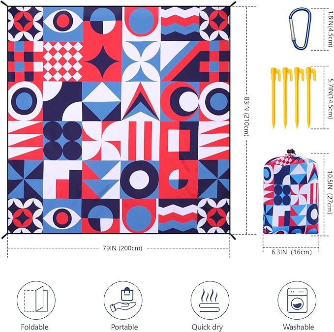 Beach Blanket Waterproof Sandproof Extra Large Beach Mat 79" X 83"/120"x108"for 1-8 Adults Quick Drying Durable Outdoor Picnic Mat for Beach Travel Camping Hiking