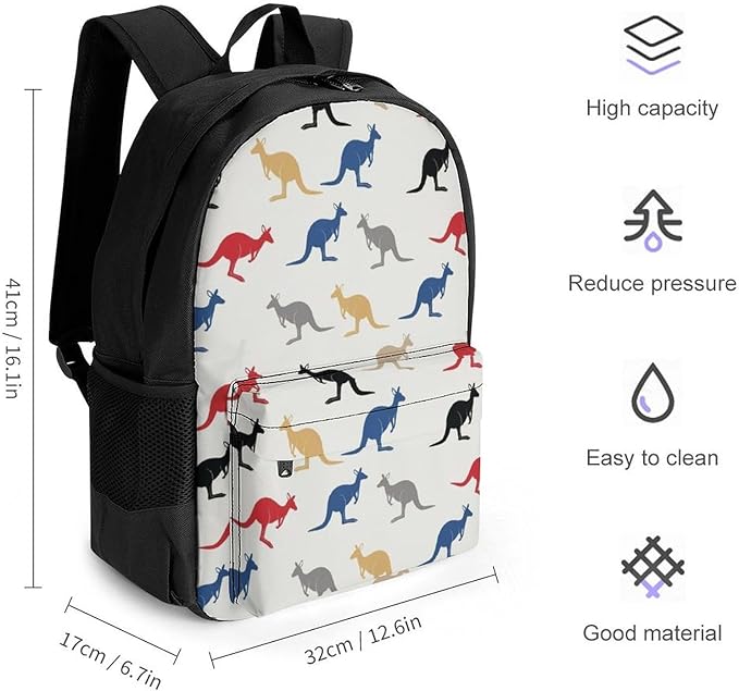 Men Women Polyester Australia Kangaroos Daypack Big Capacity Shoulder Bag With Smooth Zippers for Hiking Work Walking Cycling