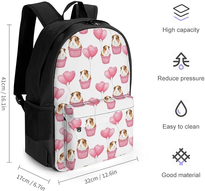 Supdreamc Polyester Daypack Backpack for Sports Travel Running, Big Capacity Anti-Theft Multipurpose Carry On Bag, Guinea Pigs Balloon Art Laptop Book Bag Rucksack