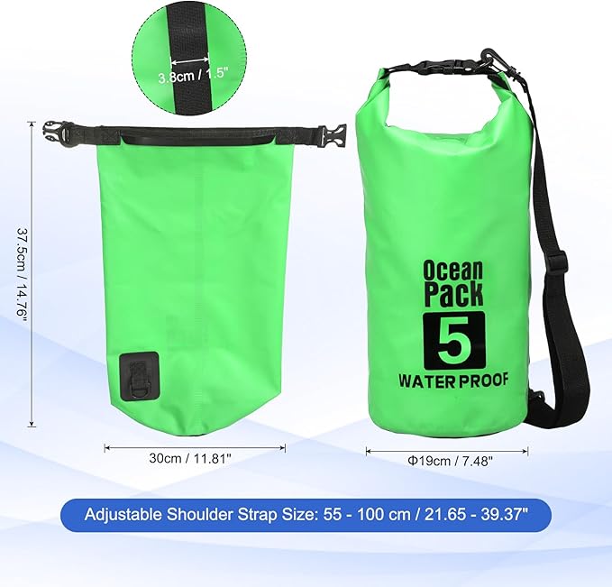 Waterproof Dry Bag, 5L Fit for Women Men Water Proof Bags Lightweight Dry Storage Floating Backpack with Whistle for Travel Backpacking Boating Kayaking Camping (Green)