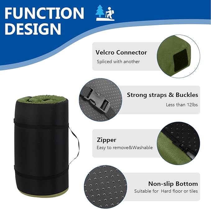 2.5 inch Camping Mattress Pad,Memory Foam Camping Mattress,Single Small Portable Roll Up Camping Sleep Topper with Waterproof and Non-Slip Bottom, Camping Car Mat with Travel Bag, 75"×30"×2.5", Green
