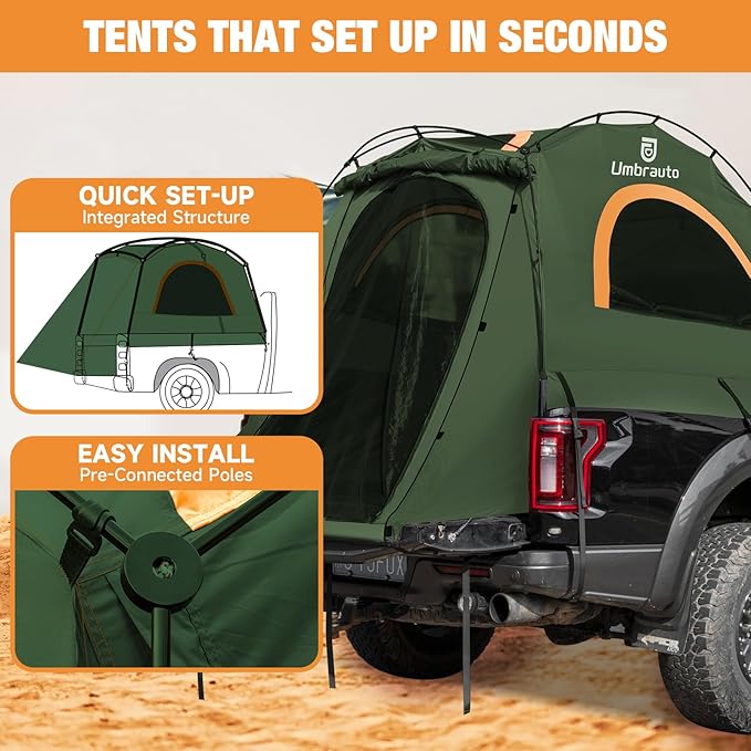 Truck Bed Tent 5.5' ~ 5.8', Upgrade Quick Setup Truck Tent for Camping, 3000mm Waterproof Pickup Truck Tent for 2 Person, Ford, GMC, Toyota, Chevy, Dodge, Nissan