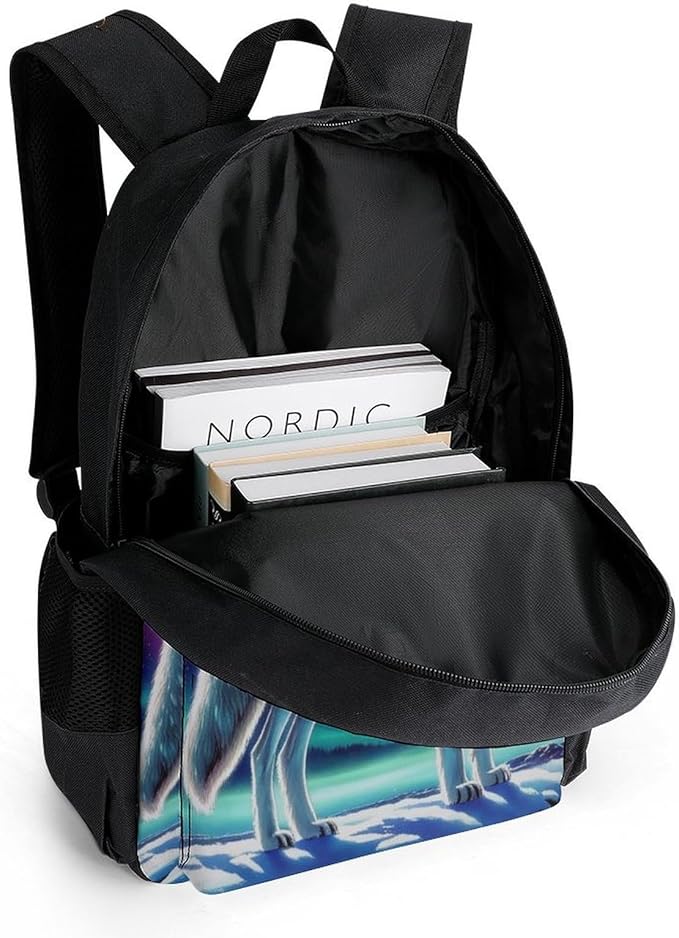 Men Women Lightweight Starry Galaxy Cool Wolf Art Daypack Bookbag Big Capacity Carry On Bag With Side Pockets for Camping Travel Bicycle