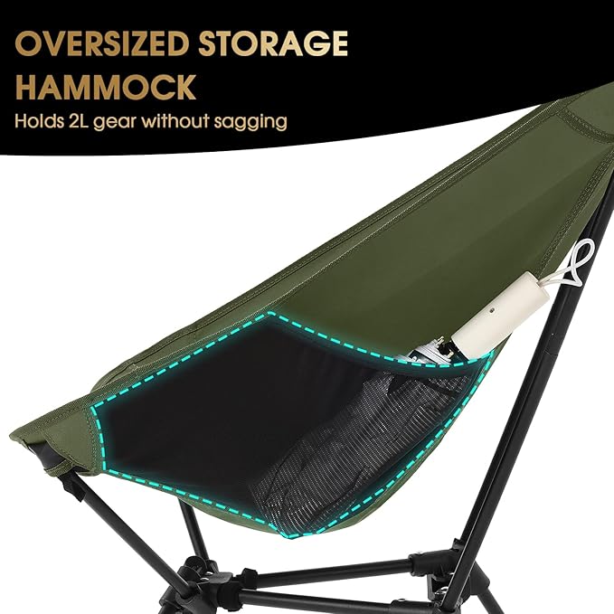 MOON LENCE Portable Camping Chair, Lightweight Folding Backpacking Hiking Chair, Plus Size Compact Yet, Support 330 lbs (Green)