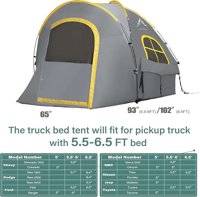 Pickup Truck Tent, Waterproof PU2000mm Double Layer for FT Truck Bed, Portable Bed Tent for Camping