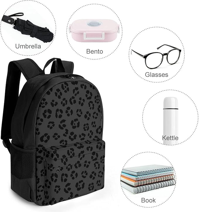 Lightweight Daypack Backpack for Sports Travel Running, Large Capacity Multipurpose Anti-Theft Bookbag, Dark Gray Black Leopard Cheetah Print Laptop Backpack Daypack