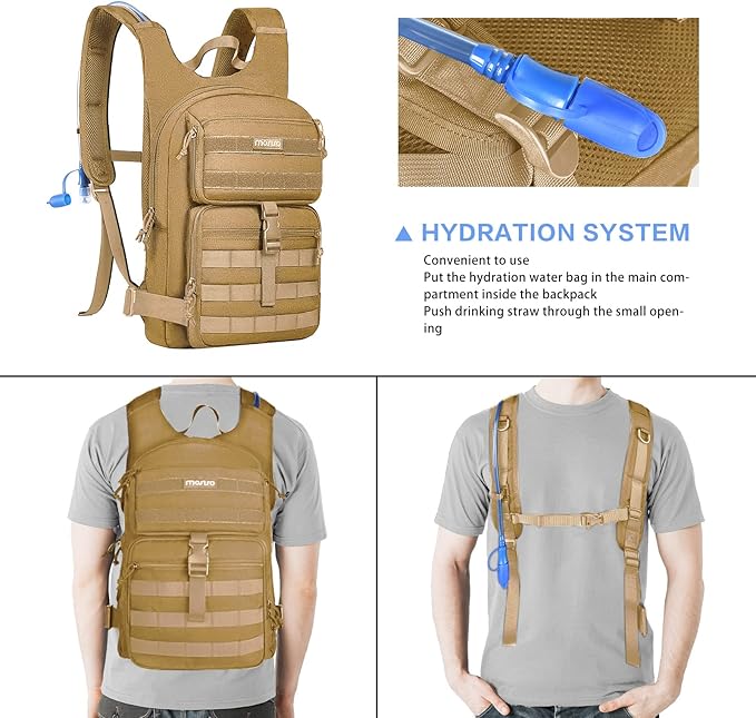 MOSISO Tactical Hydration Pack Backpack, Lightweight Military Daypack Water Backpack Rucksack Bag with 3L Water Bladder